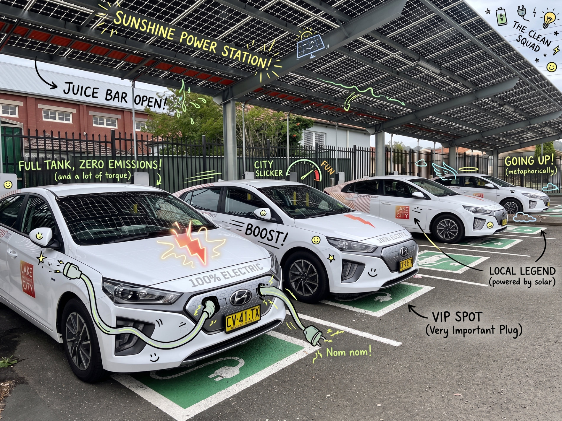Lake Macquarie Council's solarpowered EV charging station and EVs